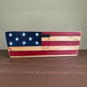 Handpainted rustic American flag pen holder/ organizer